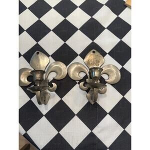 Vintage heavy fleur de lis candleholder silver color home decor made in India